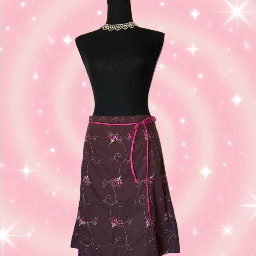 Heart Soul Brown A-Line Skirt with Pink Floral Design